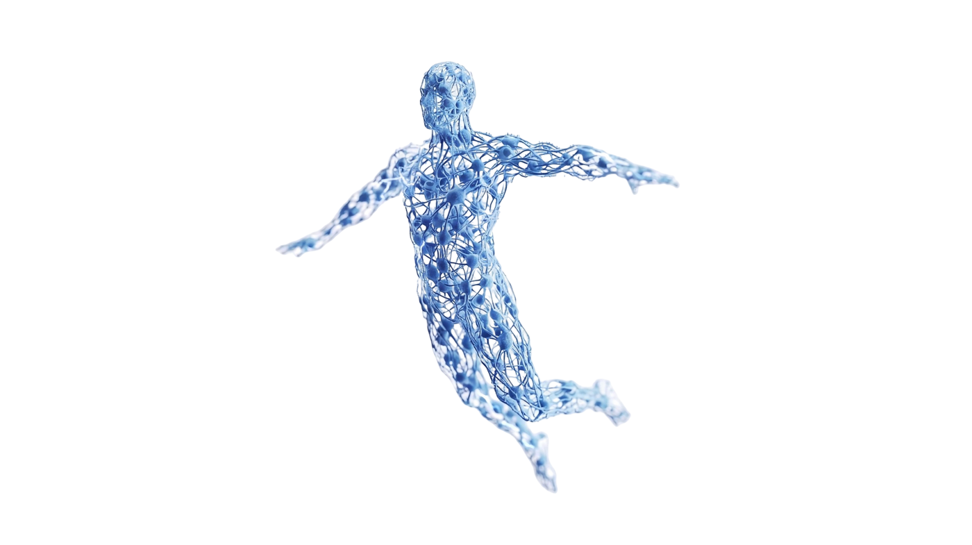 A figure made of connected nerve cells in motion